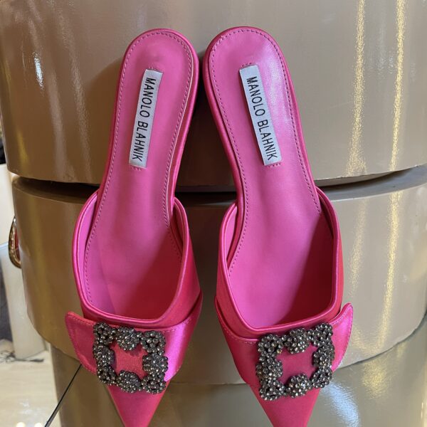Hot Pink Jeweled Pointed Toe Slides