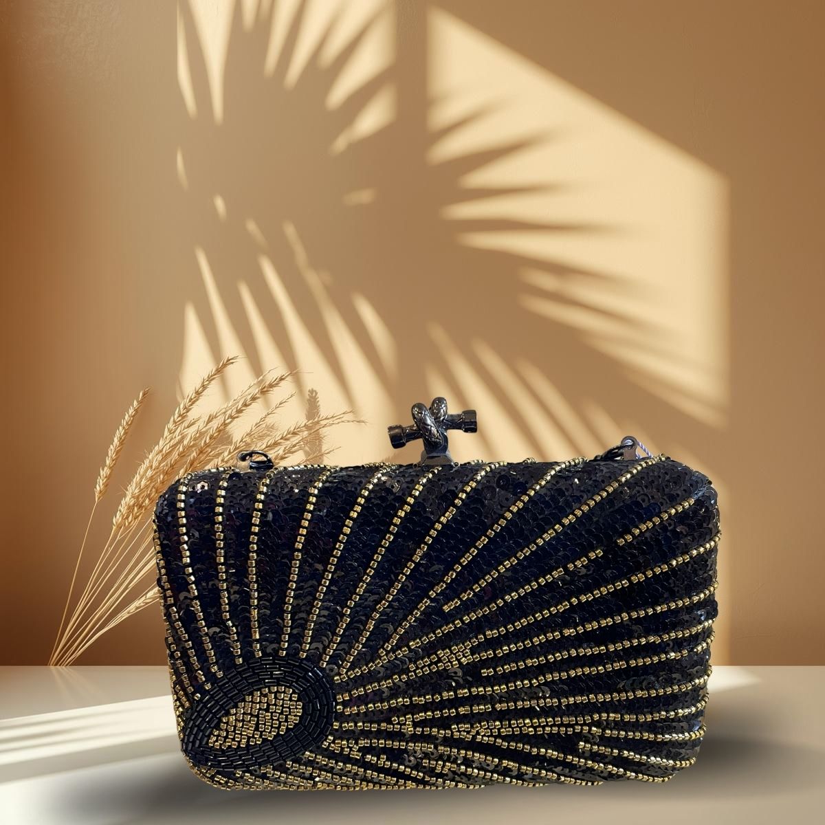 Gatsby Black & Gold Beaded Minaudière