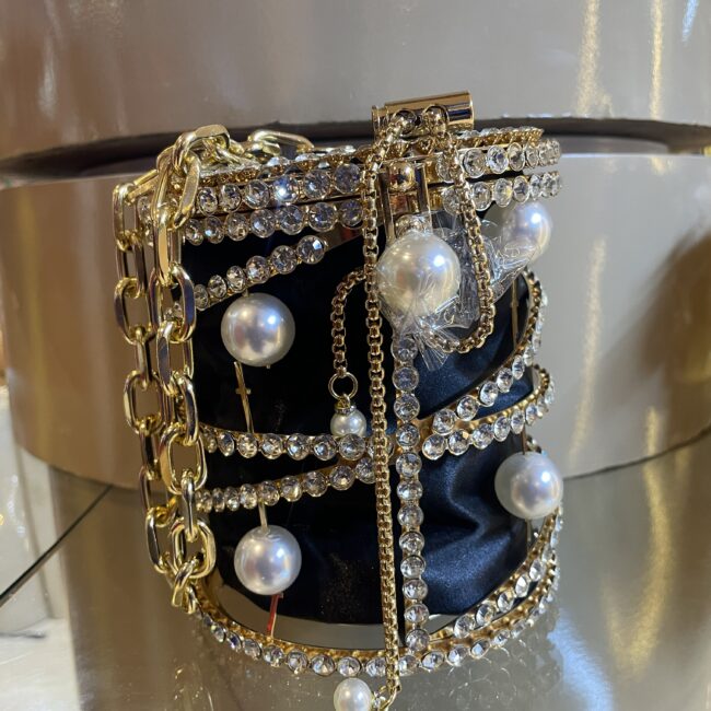 Treasure Chest Crystal Pearl Cage Clutch