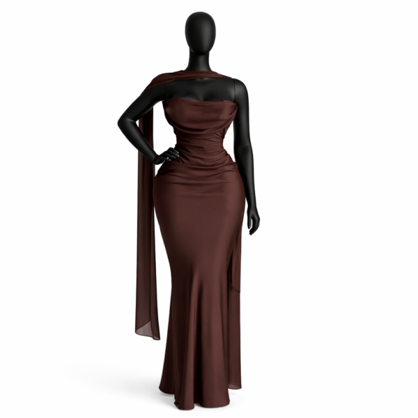 Brown Draped Evening Dress
